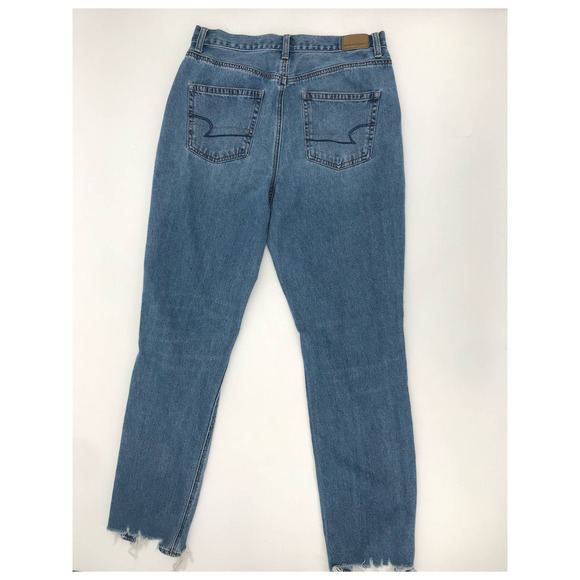 American Eagle Outfitters Light Wash Distressed Mom Jeans Size 10 X-Long - Picture 8 of 10